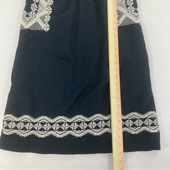 Madewell Stitchtake Dress XS Navy Blue Western Linen Blend Embroidered Sleeveles - Picture 9 of 15